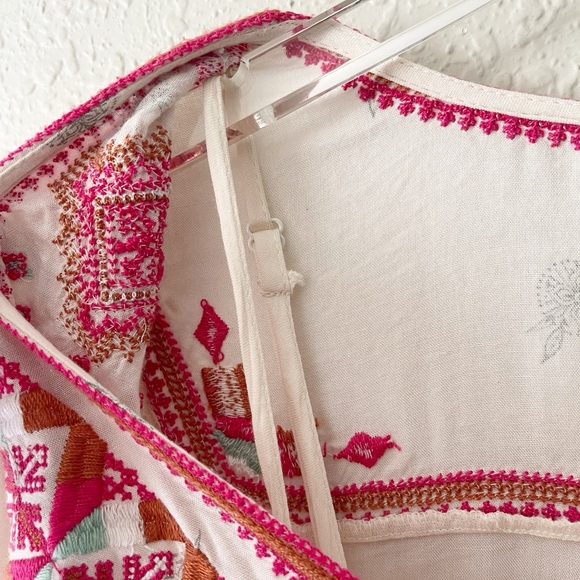 Free People Tulum 3/4 Bell Sleeve Embroidered Boho Tunic Mini Dress S - Picture 8 of 14